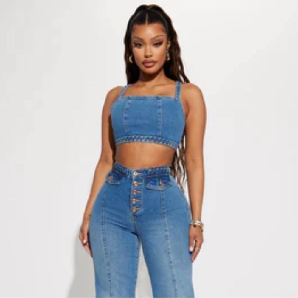 Fashion Nova women’s in heaven braided top denim top size small NWT